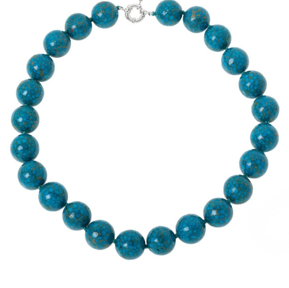 KALIFANO Blue Howlite Round Bead Necklace